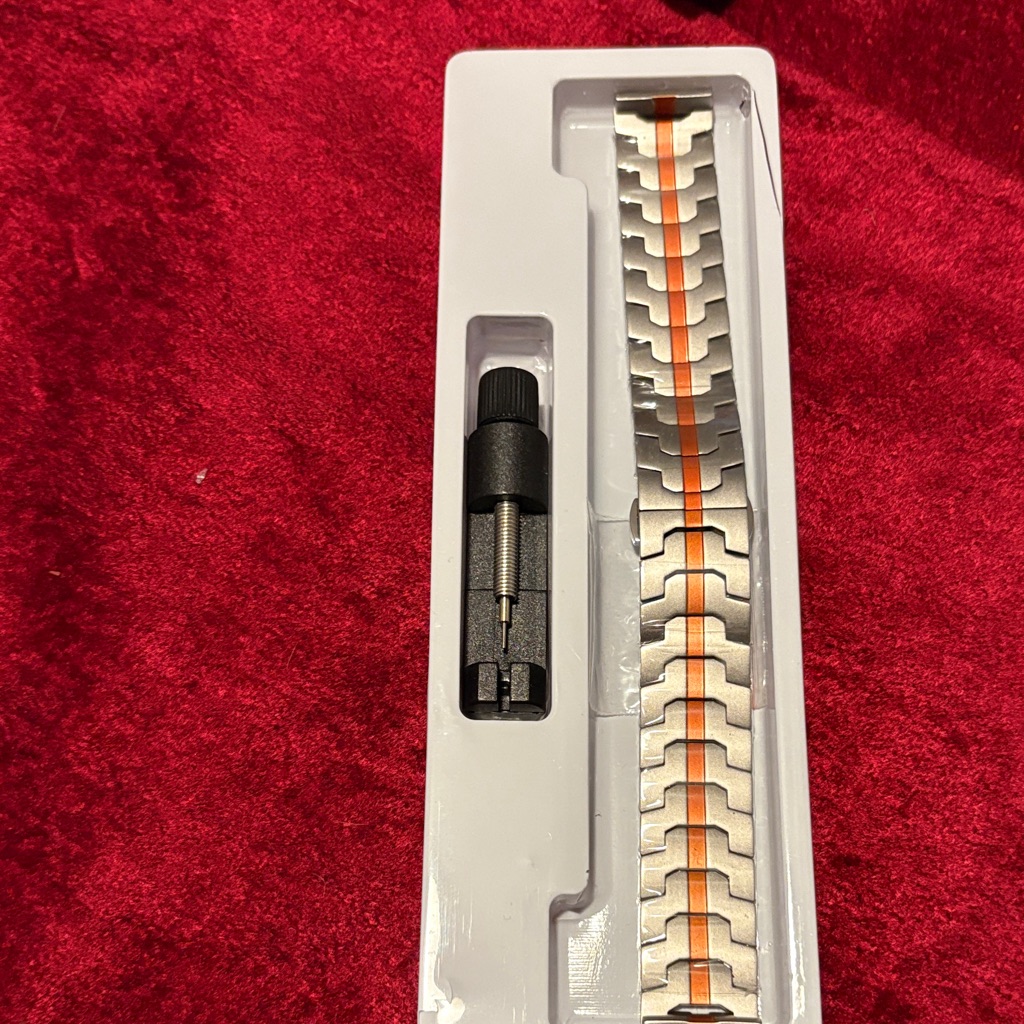 Silver Metal Watch Band With Orange Center Stripe With Tool New